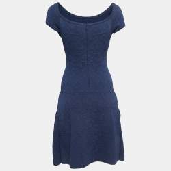 Chanel Navy Blue Jacquard Knit A-Line Dress M