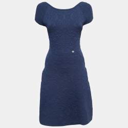 Chanel Navy Blue Jacquard Knit A-Line Dress M