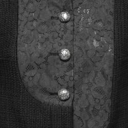 Chanel Black Cotton & Lace Button Front Collarless Jacket S