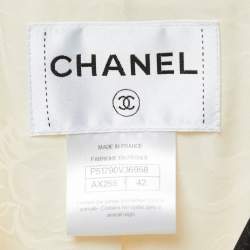 Pre Owned Chanel Cream Boucle Wool Leather Trimmed Salzburg Skirt Suit L/M