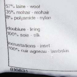 Pre Owned Chanel Navy Blue Boucle Wool Leather Trimmed Salzburg Skirt Suit L/M