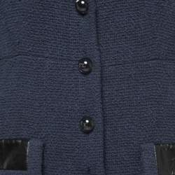 Chanel Navy Blue Terry Calfskin Trimmed Mid-Length Coat L