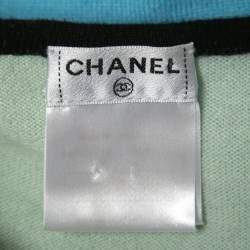 Pre Owned Chanel Blue/Green Logo Intarsia Cashmere Sleeveless Knit Dress S