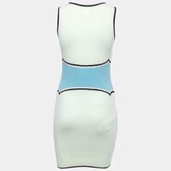 Pre Owned Chanel Blue/Green Logo Intarsia Cashmere Sleeveless Knit Dress S