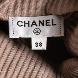 Chanel Pink Rib Knit Pearl Embellished High Neck Top M