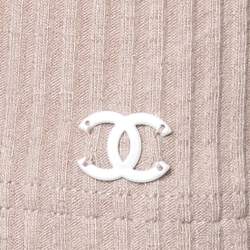Chanel Pink Rib Knit Pearl Embellished High Neck Top M