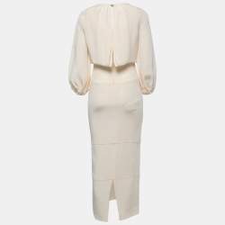 Pre Owned Chanel Cream Silk Midi Dress S