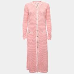 Pre Owned Chanel Pink Knit Button Front Long Cardigan M