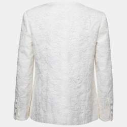 Chanel White Floral Lace Buttoned Jacket M