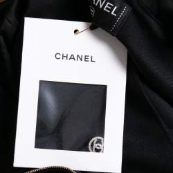 Chanel Black Satin Silk Zip Front Long Sleeve Blouse M