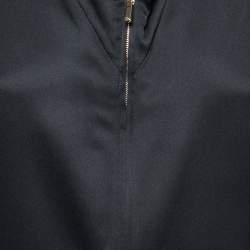 Chanel Black Satin Silk Zip Front Long Sleeve Blouse M