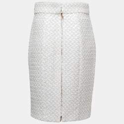 Pre Owned Chanel White Sequined Pencil Skirt M