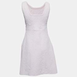 Pre Owned Chanel Light Pink Floral Embossed Knit Sleeveless Flared Mini Dress M