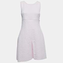 Pre Owned Chanel Light Pink Floral Embossed Knit Sleeveless Flared Mini Dress M