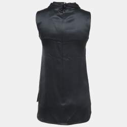 Pre Owned Chanel Black Silk Satin High Neck Sleeveless Blouse S