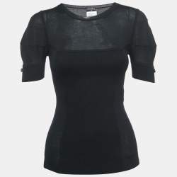 Pre Owned Chanel Black Cashmere & Silk Removable Sleeve Jumper S