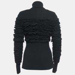Chanel Black Wool Shirred Turtle Neck Sweater Top S