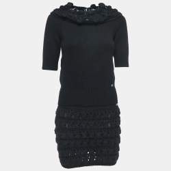 Pre Owned Chanel Black Cashmere Wool Knit Top & Skirt Set S