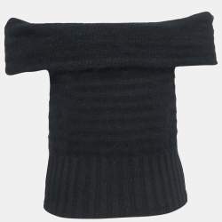 Chanel Black Cotton & Angora Blend Knit Off-Shoulder Top L