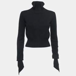 Chanel Black Cashmere High Neck Peak Sweater Top L