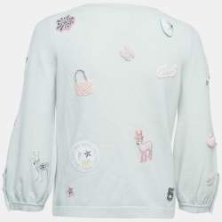 Pre Owned Chanel Pastel Green Cashmere Lucky Charms Buttoned Cardigan XL