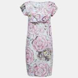 Chanel Pink Camelia Print Cotton Bow-Detail Dress S