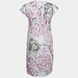 Chanel Pink Camelia Print Cotton Bow-Detail Dress S