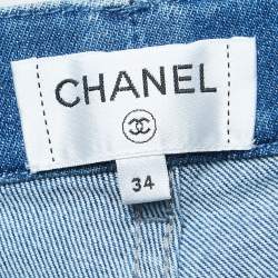 Chanel Blue Embossed Logo Denim Jeans S Waist 24"