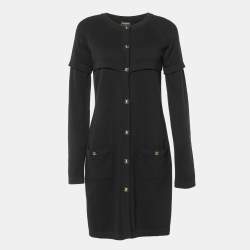 Chanel Black Cashmere Knit Button Front Midi Dress M