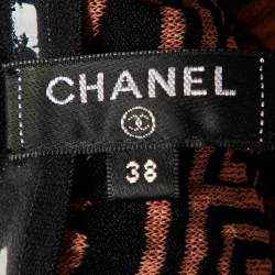 Pre Owned Chanel Terracotta & Black Knit Antique Grecian Intarsia Knit Maxi Dress M