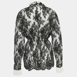Chanel Black/White Floral Lace Elasticated Waist Salzburg Blouse L 
