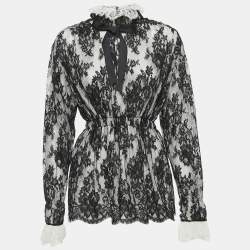 Chanel Black/White Floral Lace Elasticated Waist Salzburg Blouse L 