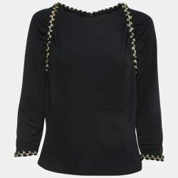 Chanel Black Silk Knit Size Zip Detailed Long Sleeve Top XL