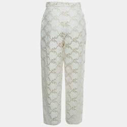 Pre Owned Chanel White Cut-out Cotton Blend Palazzo Pants S
