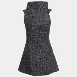 Chanel Black Tweed Zip Front Sleeveless Mini Dress S
