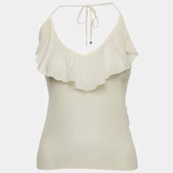 Chanel Off-White Silk Ruffled Halter Neck Top S