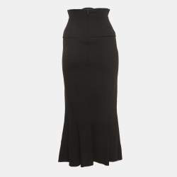 Chanel Vintage Black Wool Button Embellished Flared Pencil Skirt XS