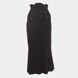 Chanel Vintage Black Wool Button Embellished Flared Pencil Skirt XS