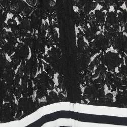 Pre Owned Chanel Black Floral Lace Zip-Up Dress S