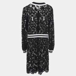 Pre Owned Chanel Black Floral Lace Zip-Up Dress S