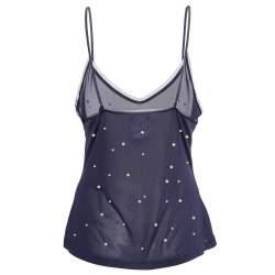 Chanel Navy Blue Pearl Embellished Jersey Camisole Top M