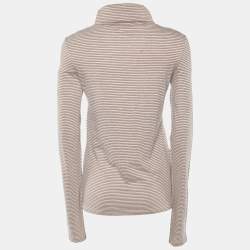 Pre Owned Chanel Brown/Peach Striped Cotton & Angora Knit Turtleneck Sweater M