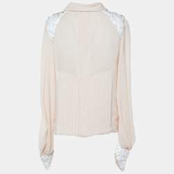 Chanel Pale Pink Silk Embellished Button Front Blouse M