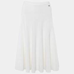 Chanel White Textured Knit Midi Skirt M