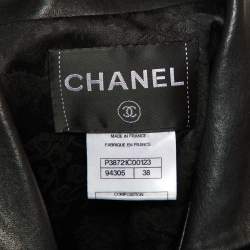 Pre Owned Chanel Black Camelia Cutout Leather Button Front Jacket M