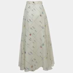 Chanel White Ski Printed Chiffon Maxi Skirt M