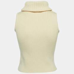 Pre Owned Chanel Vintage Cream Wool Turtle Neck Sleeveless Sweater S