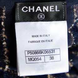 Chanel Navy Blue Striped Lurex Knit Button Front Shrug M