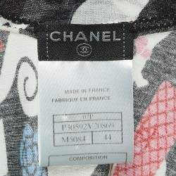 Pre Owned Chanel Black CC Illustration Print Cotton Jersey Ruffled Top L