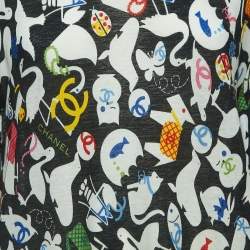 Pre Owned Chanel Black CC Illustration Print Cotton Jersey Ruffled Top L